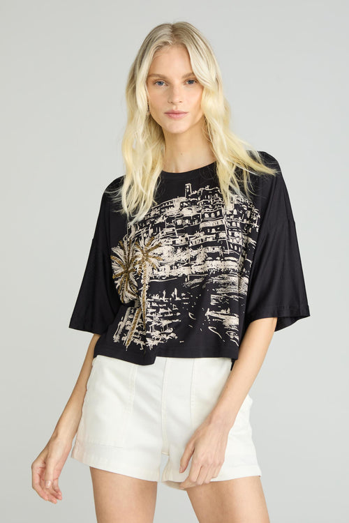 T-SHIRT SILK AMALFI NOITE BORDADO - PRETO