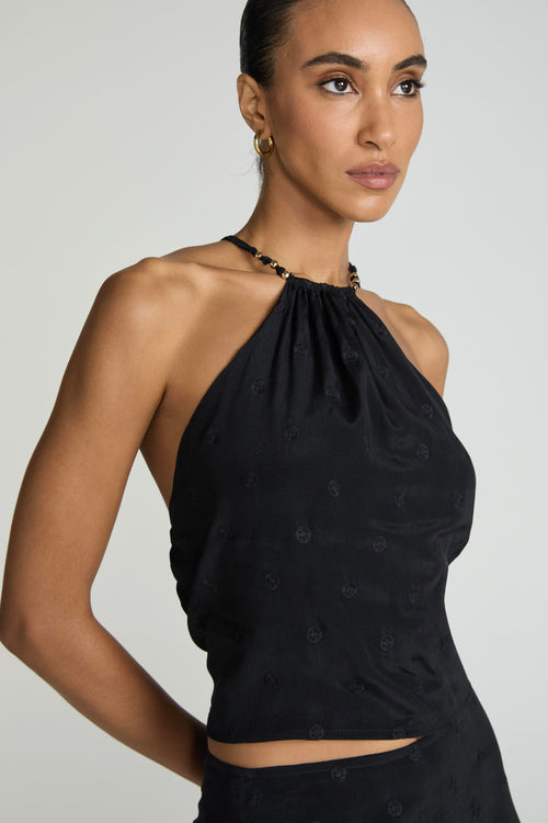 BLUSA FRENTE ÚNICA MINI BORDADOS - PRETO