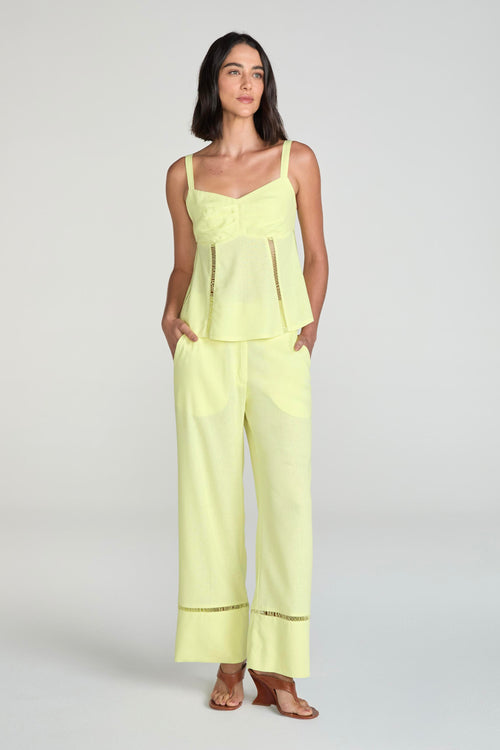 CALÇA LINHO DETALHE BAINHA - CITRICO