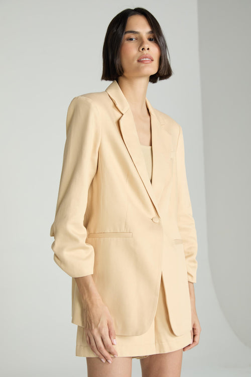 BLAZER ALONGADO MANGA BOTÕES - AMENDOA