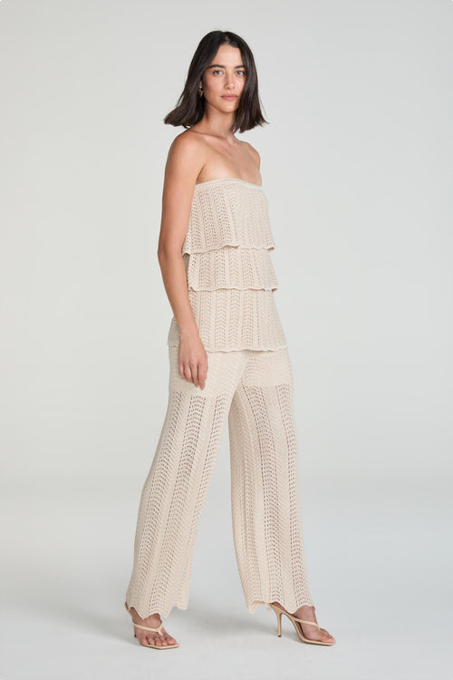 CALÇA FLARE RENDADA TRICOT - PALHA
