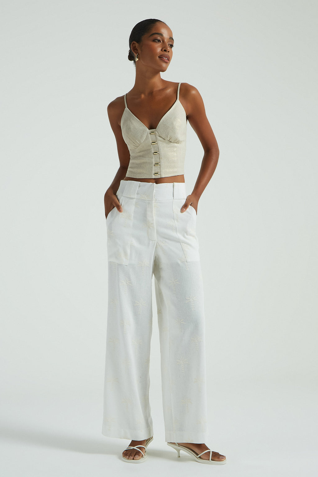 CROPPED LINHO C/ FOIL DET METAL - DOURADO