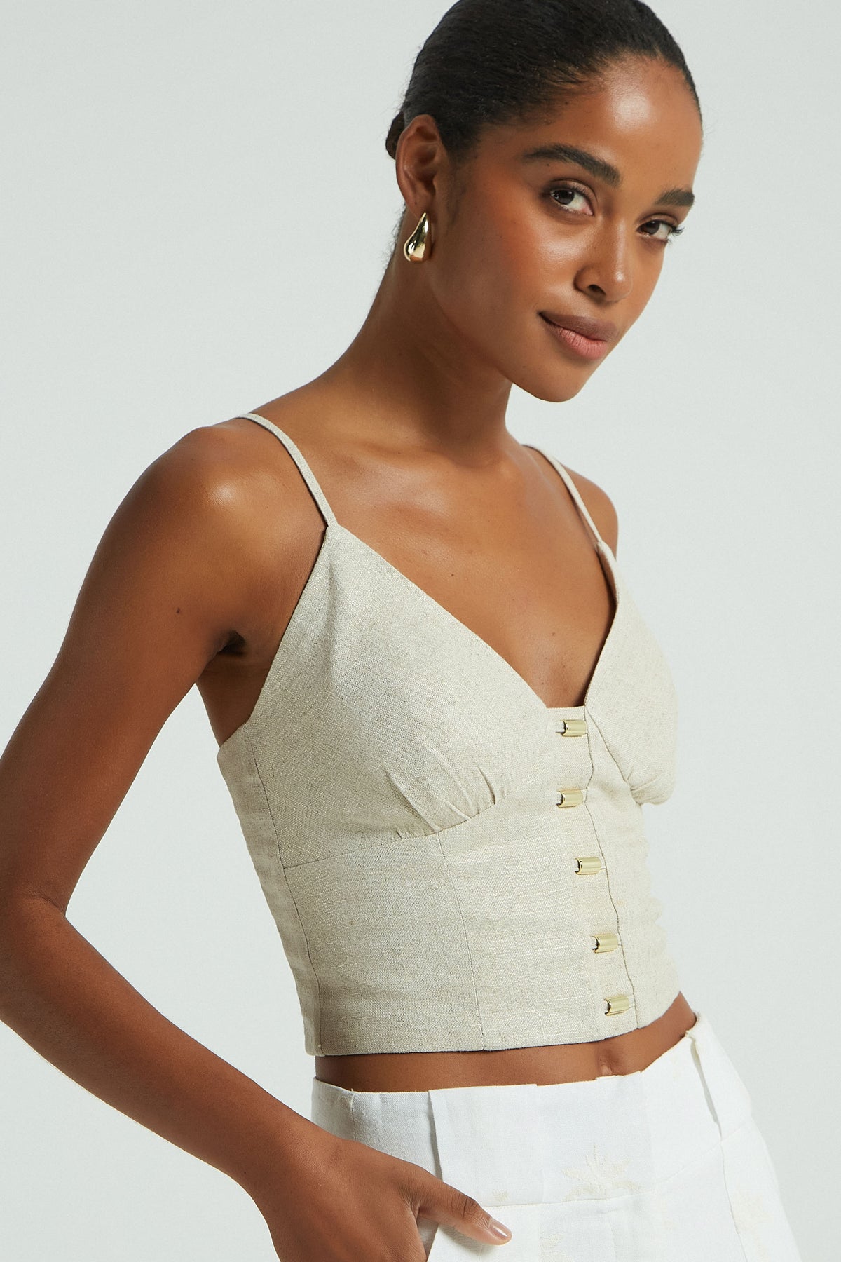 CROPPED LINHO C/ FOIL DET METAL - DOURADO