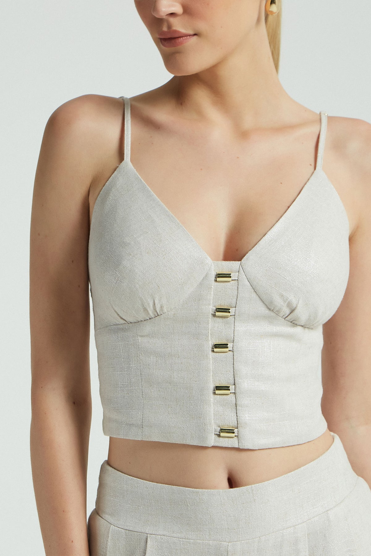 CROPPED LINHO C/ FOIL DET METAL - PRATA
